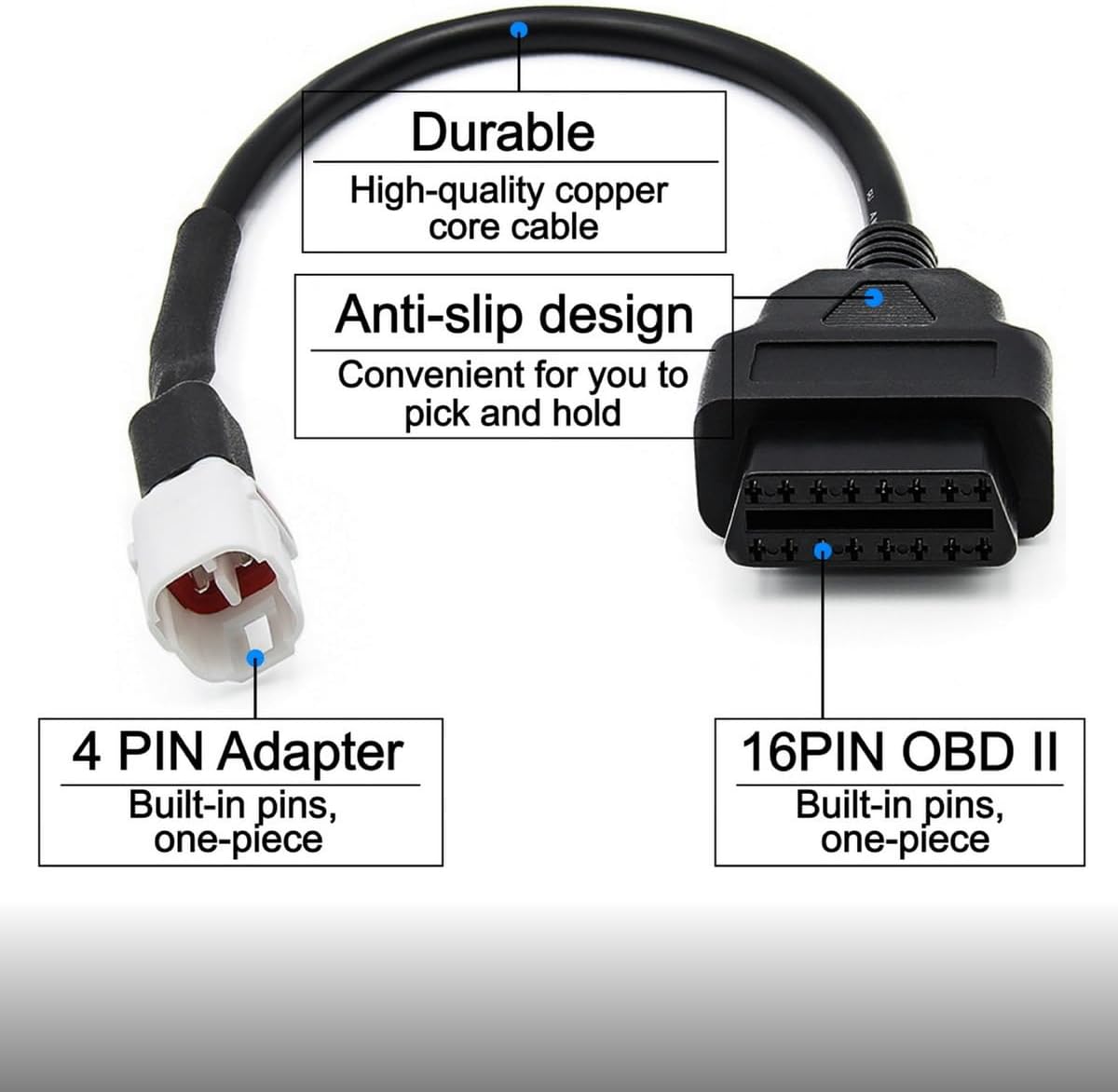 OBD2 OBDII Diagnostic Cable Adaptor 4 Pin to 16 Pin Compatible with Yama ha Motorbike Motorcycle