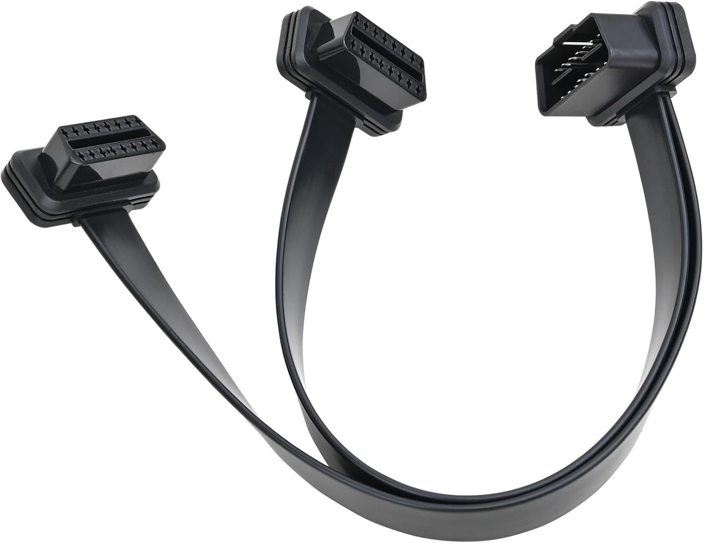 1 Feet/30cm 1x Male and 2X Female J1962 Ports Ultra Low Profile Left or Right Angle OBD2/OBDII Y Splitter Flat Ribbon Cable