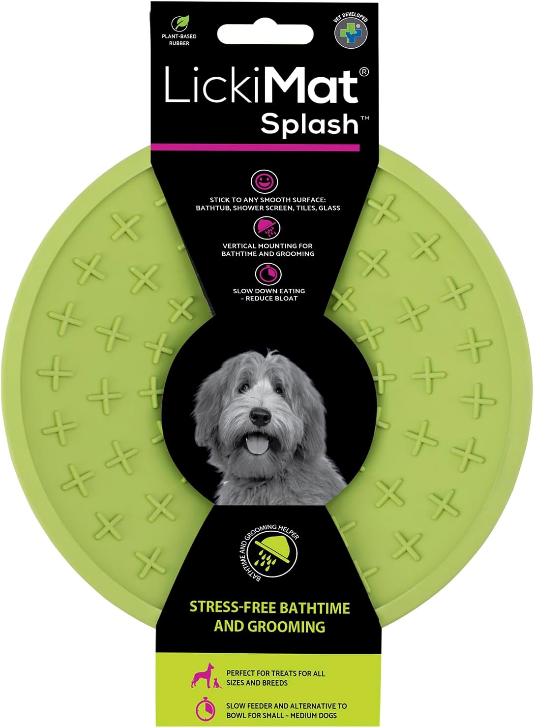 LickiMat Splash, Dog Slow Feeder Bowl for Boredom & Anxiety Reduction, Sticks to Smooth Surface; Perfect for Food, Treats, Yogurt, or Peanut Butter. Fun Alternative to a Slow Feed Dog Bowl, Green