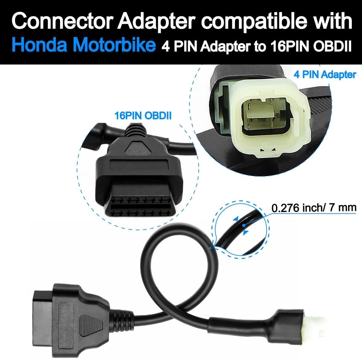 OBD2 OBDII 4 Pin Plug Diagnosotic Cable Adaptor Compatible with Honda Motorbike Motorcycle
