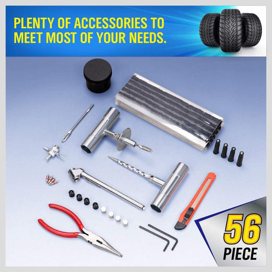 HORUSDY 56-Piece Tyre Puncture Repair Kit, Heavy Duty Tire Tube Recovery Plugs Off Road Flat Tyre Car 4WD Motorcycle With Storage Case