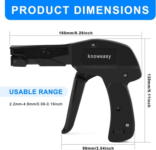Knoweasy Cable Tie Gun and Cable Tie Tool- Fastening and Flush Cutting Tool with Steel Handle Zip Tie Tool for Nylon Cable Ties