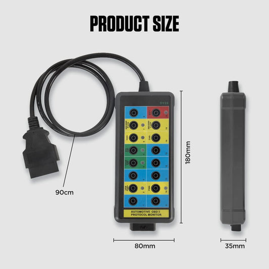 OBD2 Breakout Box Powerful OBDII Protocol Detector Communication/Power/Ground Detection Breakout Box 16-Pin CAN Breakout Box Automotive with OBD2 Scanner Connector, 4mm Banana Jack, 35-inch Cable