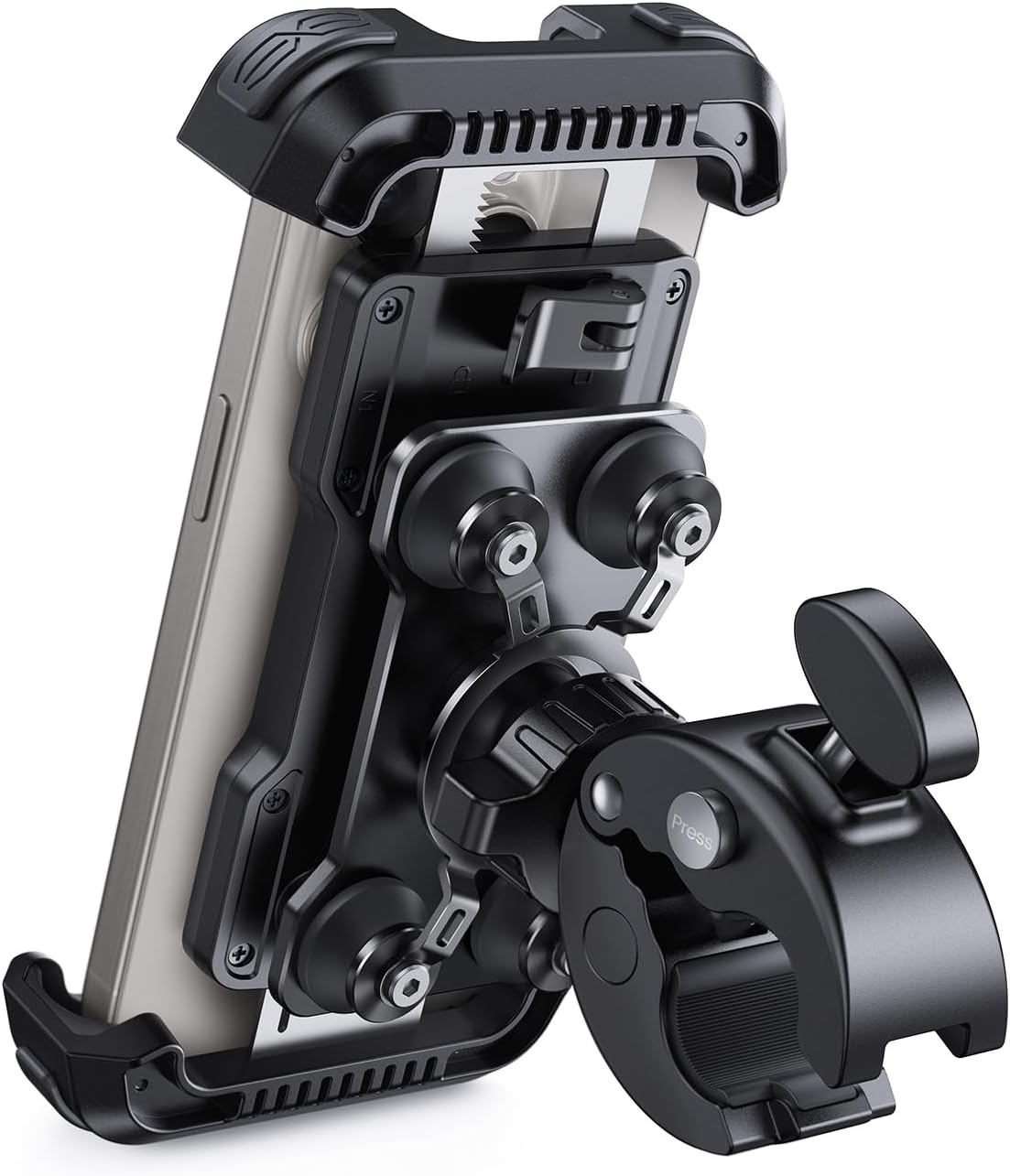 Motorcycle Phone Mount Holder - Anti Shake Bike Cell Phone Mount with Vibration Dampener, Upgraded Security Lock Handlebar Clamp, Fit iPhone 17 Pro Max Air 16 15 14 13, 4.7-6.8” Smartphone