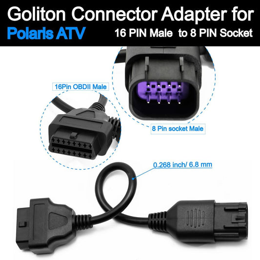 Motorcycle 8 Pin Male to 16 Pin OBD2 Cable OBD Diagnostic Adapter Connection Line Compatible with Polaris ATV Slingshot RZR