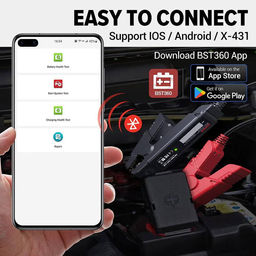 Launch BST360 6V 12V Car Battery Tester, Bluetooth Battery Load Tester, Charging System Analyzer for Android, iPhone, Launch X431