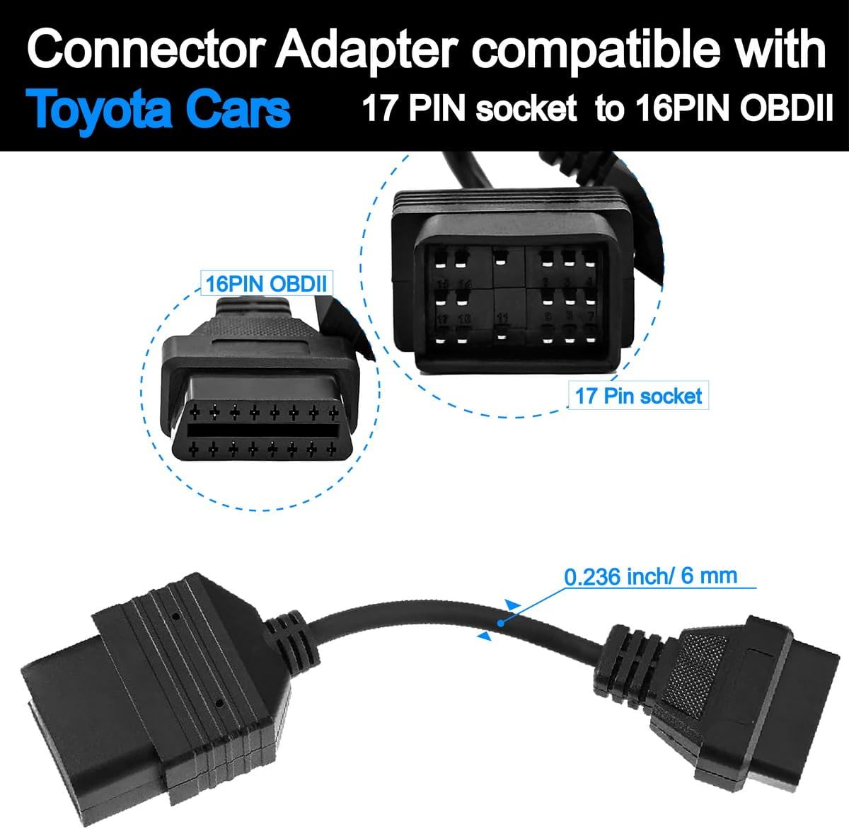 OBD OBD2 16 Pin Connector Diagnostic Adapter for Toyota 17 Pin