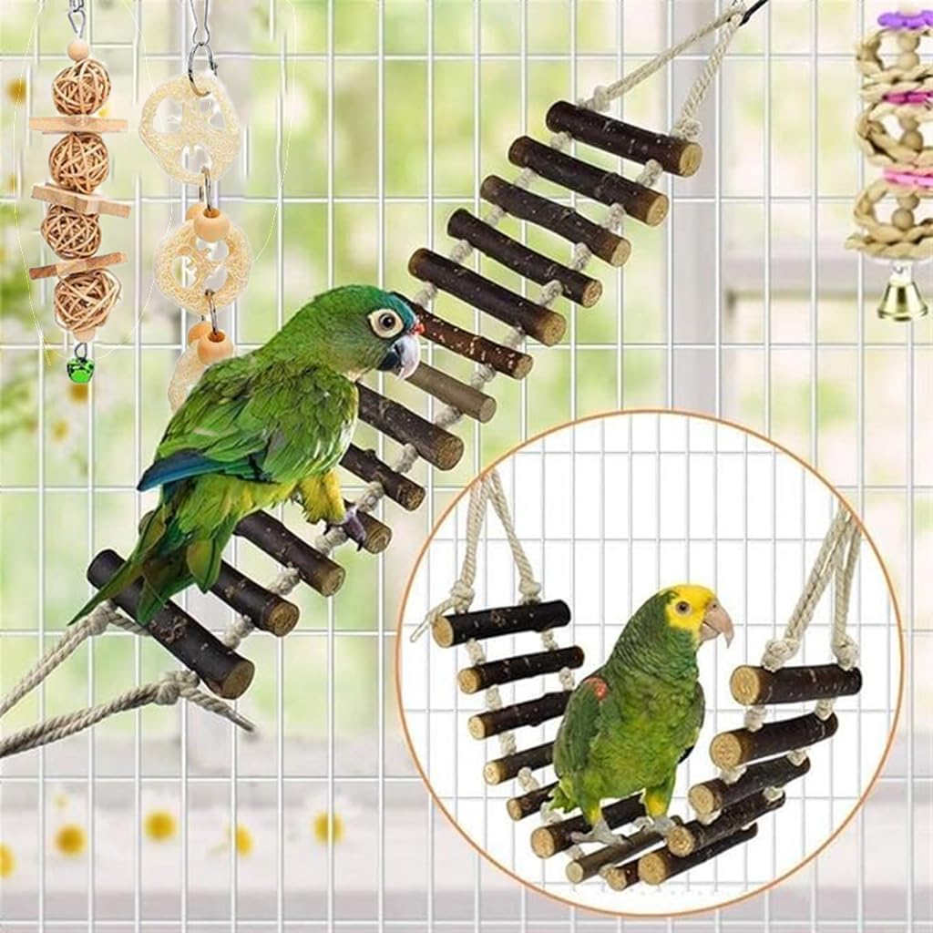 8 Pcs Bird Parrot Swing Toys, Chewing Standing Hanging Perch Hammock Climbing Ladder Bird Cage Toys for Parakeet,Budgerigar,Conure, Mynah, Cockatiel,Love Birds, Finches and Other Small to Medium Birds