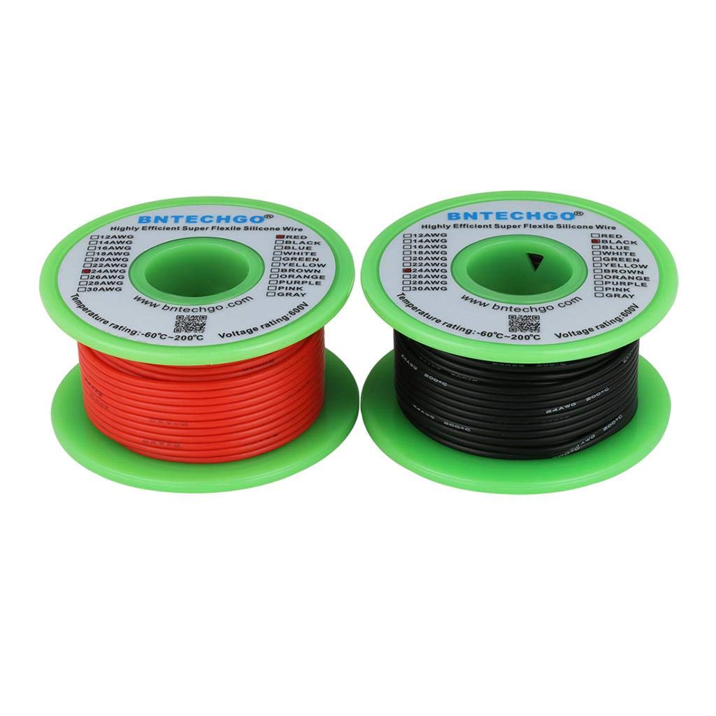 24 Gauge Silicone Wire Spool Red 50ft and Black 50ft Flexible 24 AWG Stranded Tinned Copper Wire