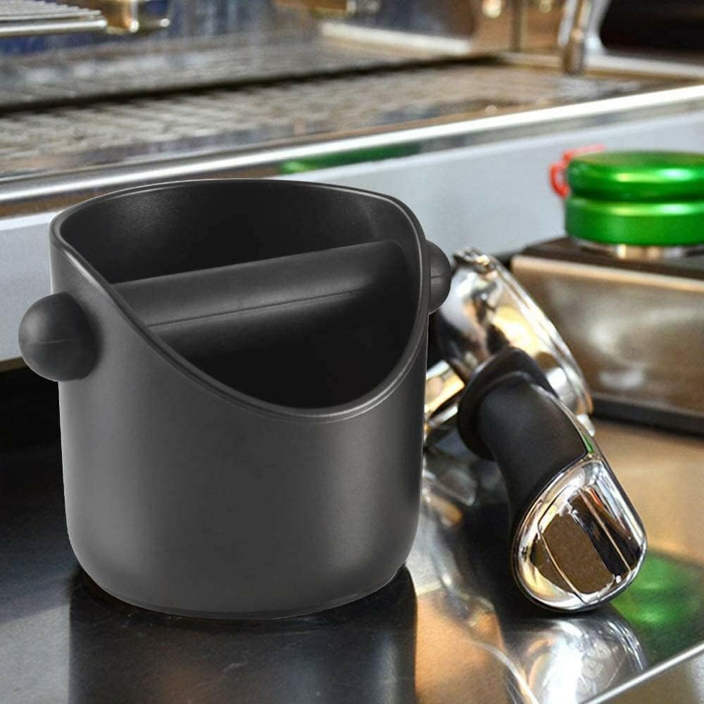 Coffee Knock Box, Shock Coffee Waste Bucket Container Grinds Knock Box Tamper Tube Bin Black Bucket Absorbent Durable Barista Style Espresso Knock Bin Coffee Dump Bin