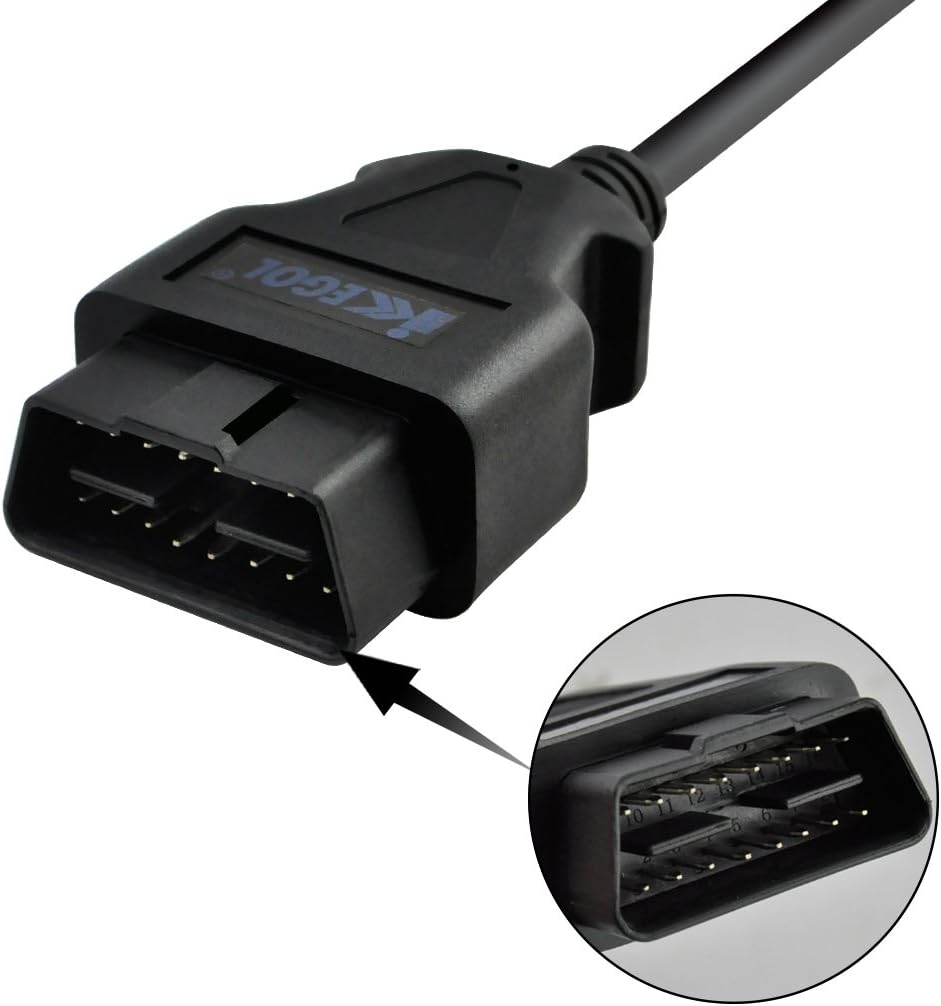 iKKEGOL Pack of 2 16 Pin J1962 OBD2 OBD-II Male Connector to Open Plug Wire, OBD Diagnostic Extension Cable Pigtail for DIY x 2 (60cm 24"" inch, 2ft)
