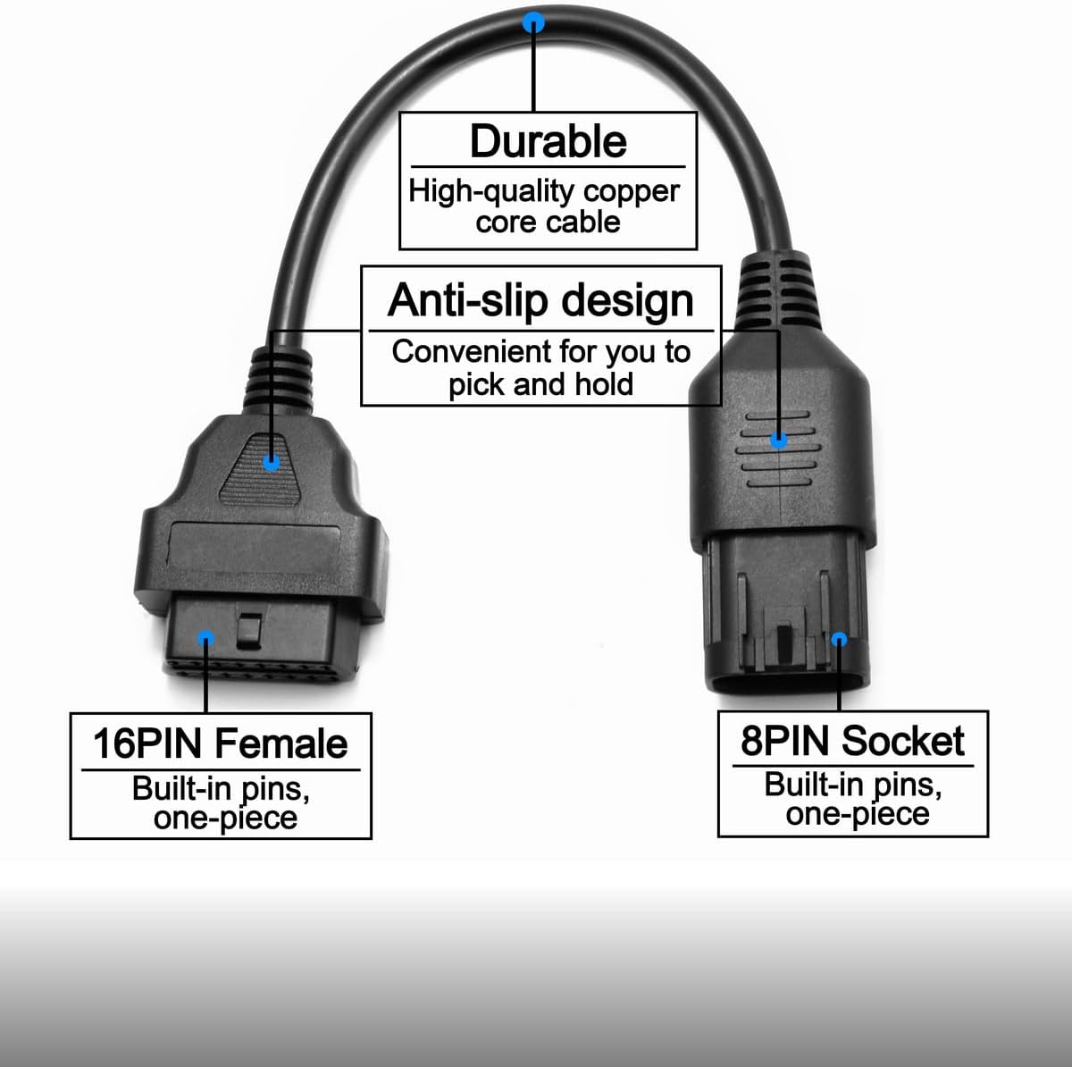 Motorcycle 8 Pin Male to 16 Pin OBD2 Cable OBD Diagnostic Adapter Connection Line Compatible with Polaris ATV Slingshot RZR