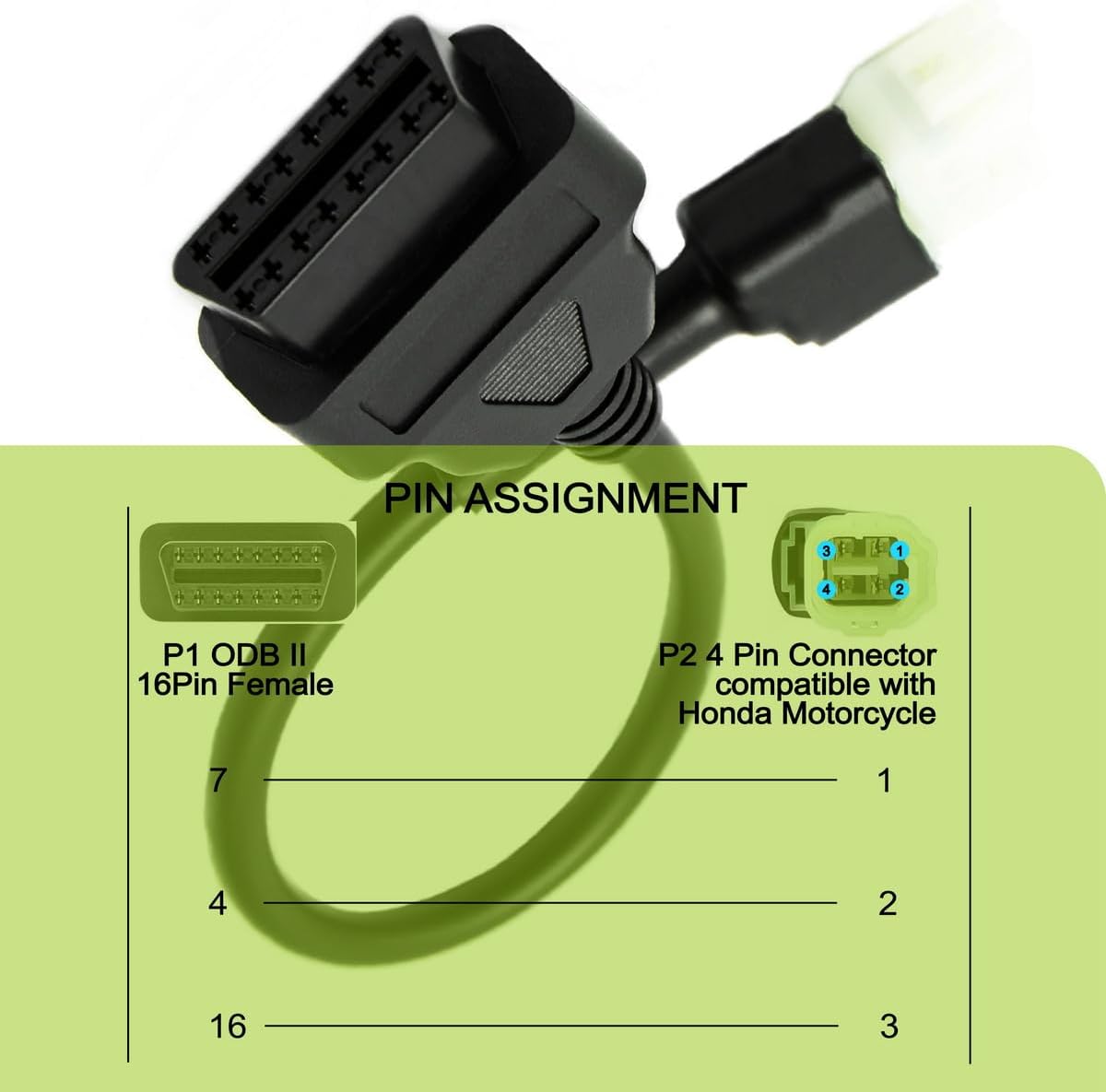 OBD2 OBDII 4 Pin Plug Diagnosotic Cable Adaptor Compatible with Honda Motorbike Motorcycle