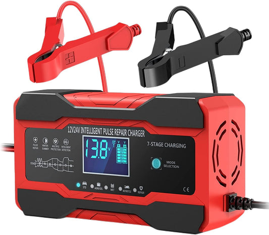 Car Battery Charger 10-Amp, 12V and 24V Smart Car Battery Charger AU Plug,Trickle Charger for Car - Smart Fully-Automatic Battery Maintainer with Temperature Compensation and LCD Display