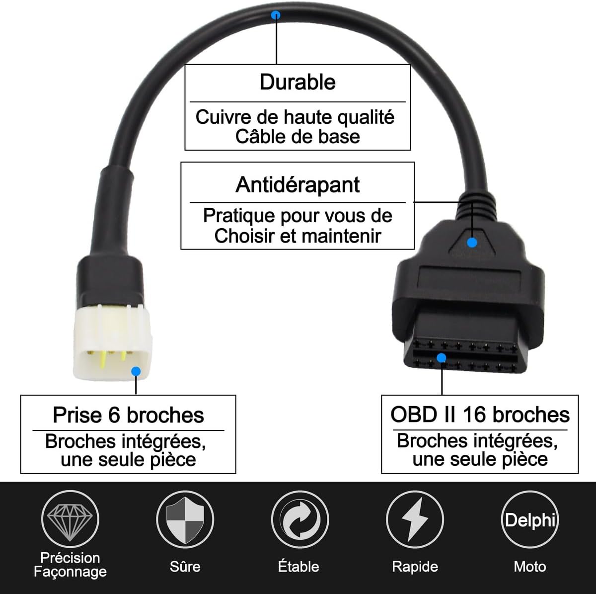 Delphi Motorcycle OBDII 6 Pin to 16 Pin OBD2 Diagnostic Adapter Compatible with Motorcycle
