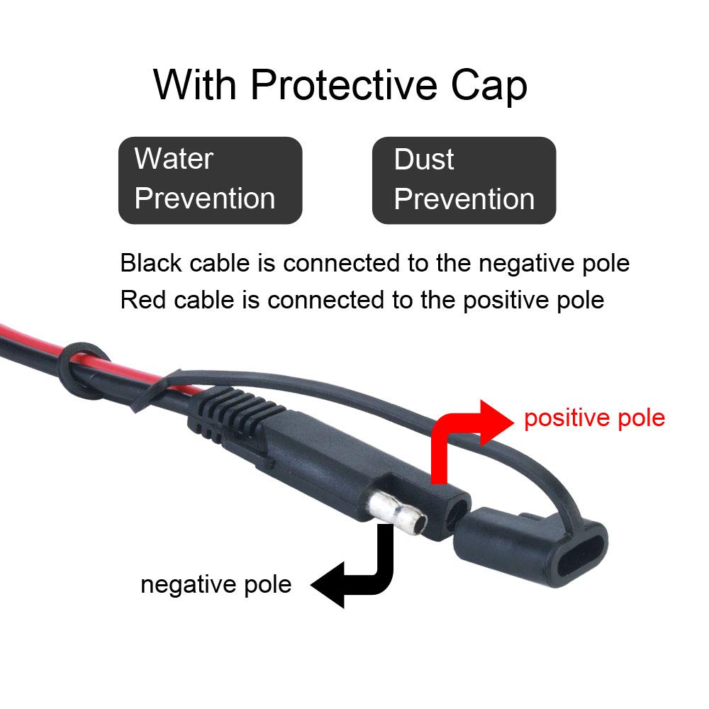 SAE to SAE 12V-24V Quick Disconnect Extension Cable 2 Pin with Dust Cap DC Connection Cord Plug 12 Feet 16AWG Gauge