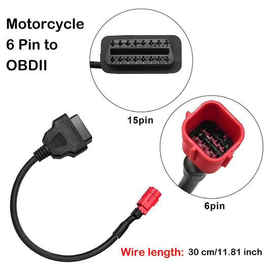 Motorcycle 6 Pin to OBDII 16 Pin Adapter Cable - OBD2 Diagnostic Cable Compatible With Yamaha Honda