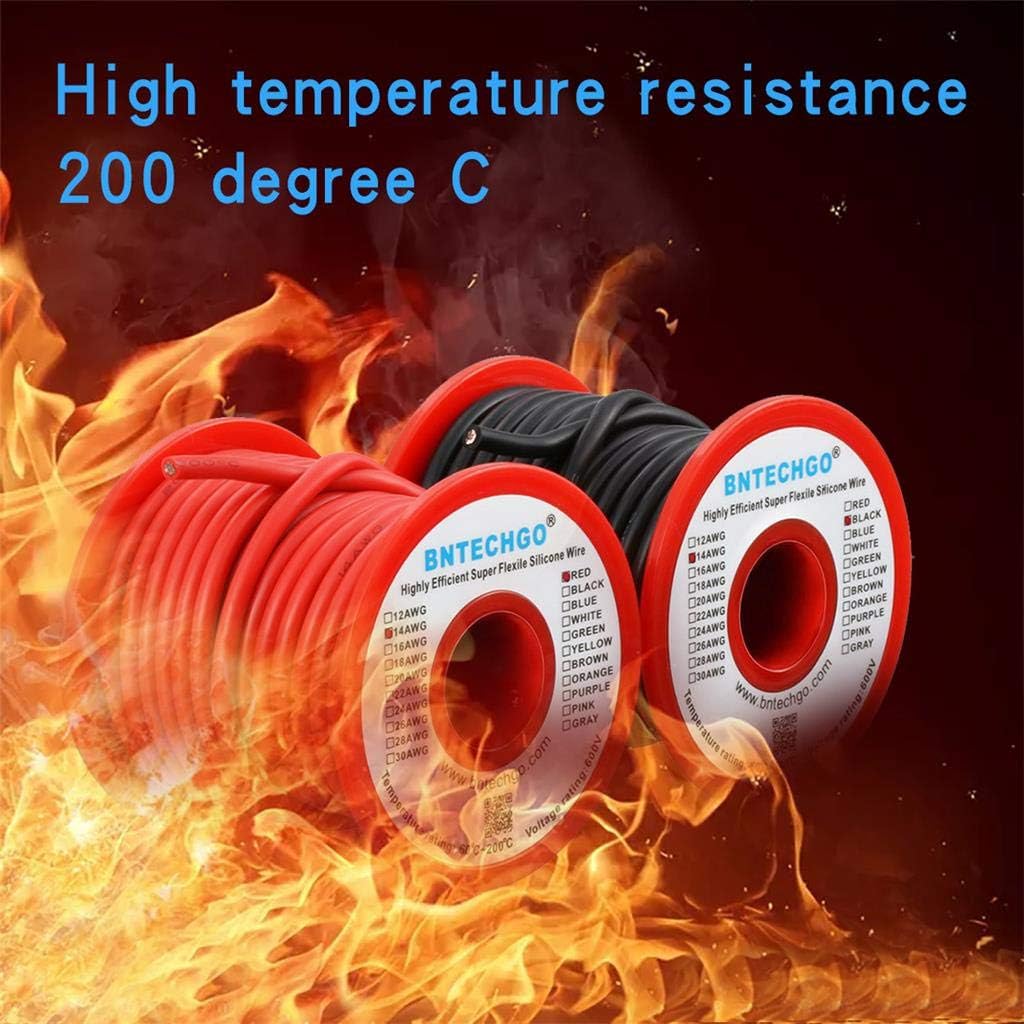 14 Gauge Silicone Wire Spool 50 feet Ultra Flexible High Temp 200 deg C 600V 14 AWG Silicone Wire 400 Strands of Tinned Copper Wire 25 ft Black and 25 ft Red Stranded Wire for Model Battery
