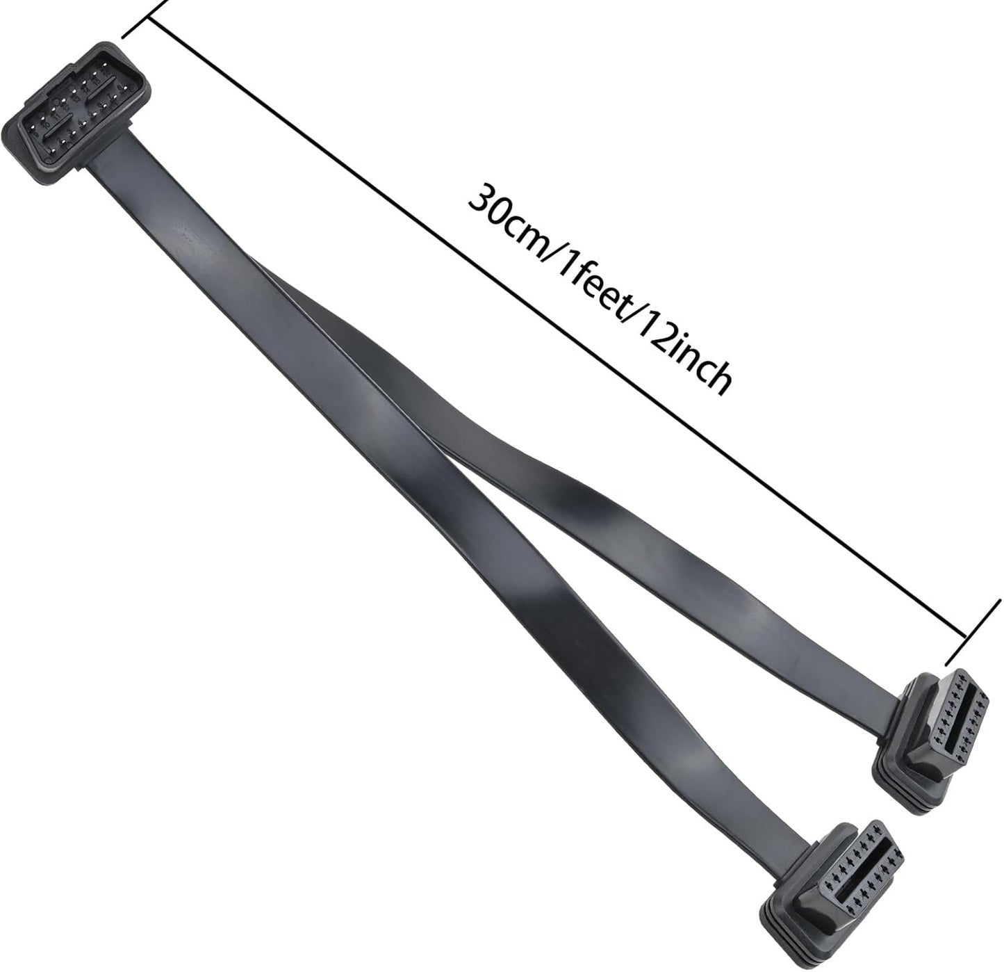 1 Feet/30cm 1x Male and 2X Female J1962 Ports Ultra Low Profile Left or Right Angle OBD2/OBDII Y Splitter Flat Ribbon Cable