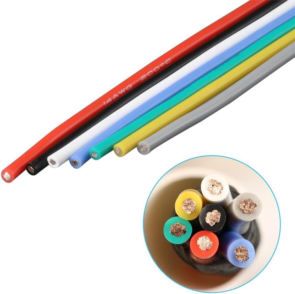14 Gauge Silicone Wire Kit Ultra Flexible 7 Color High Resistant 600V 200 deg C Silicone Rubber Insulation 14 AWG Silicone Wire 400 Strands of Tinned Copper Wire Stranded Wire Cable