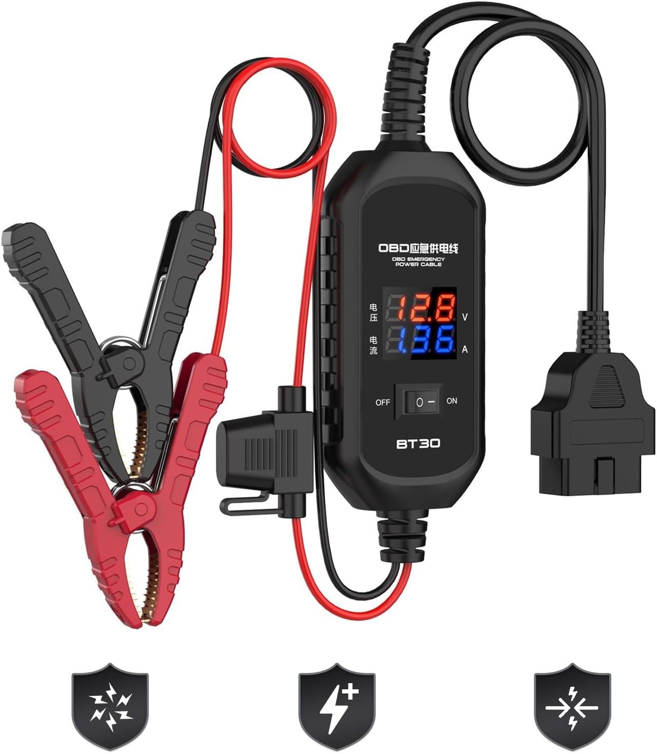 OBD2 Vehicle ECU Emergency Power Supply Cable, OBD-II Car Memory Saving Cable, OBD Emergency Power Cable with Overcurrent Protection, Overvoltage Protection, Reverse Polarity Protection