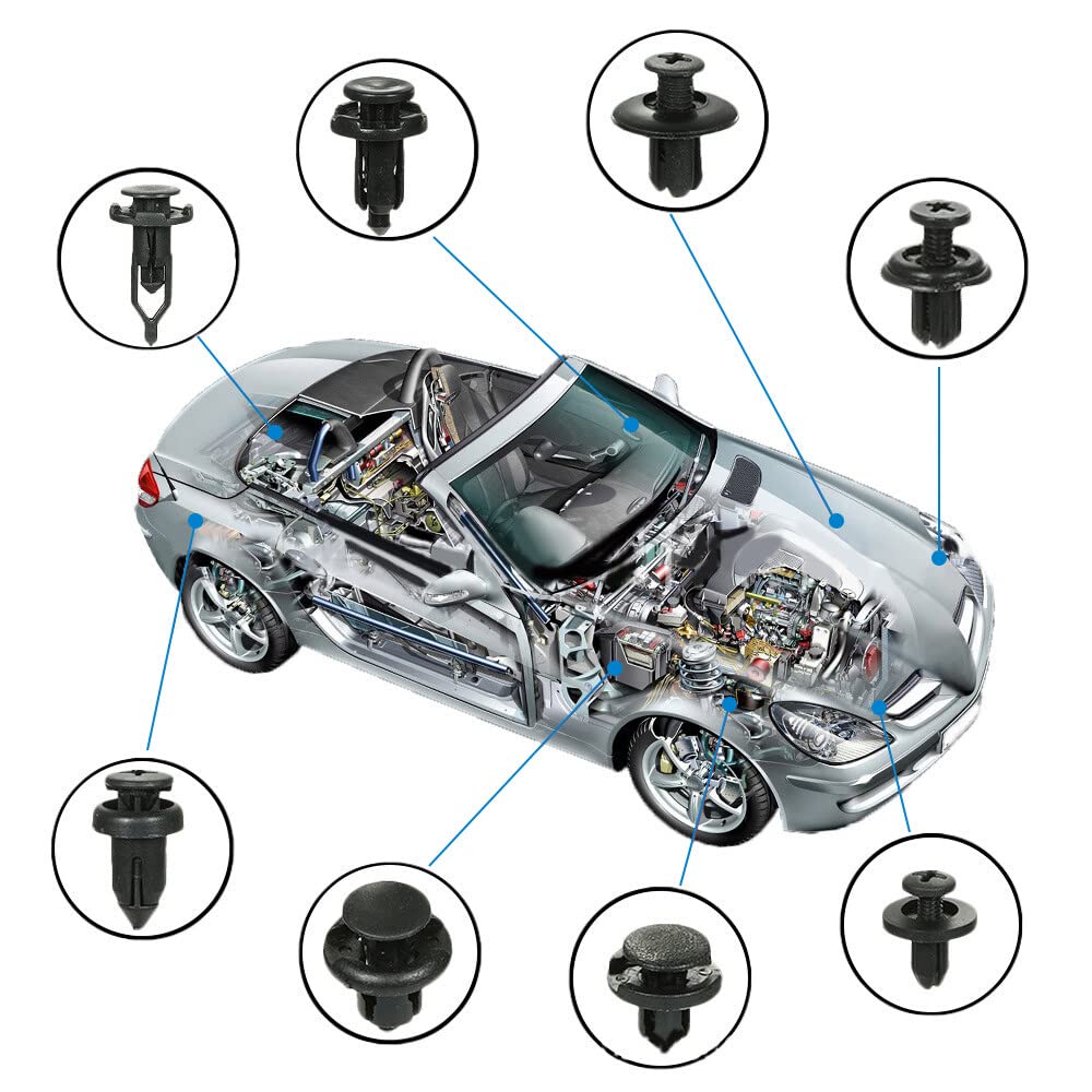 625Pcs Car Clip Set, Automotive Push Pin Retainer Clips Kit with Removal Tool, 16 Most Common Sizes, Door Trim Panel Fasteners Rivets Assortment for Car, Truck, SUV
