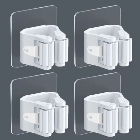 4Pcs Mop Hook Mop Rack Free Punching Clip Bathroom Rack Strong Wall Hanging Storage