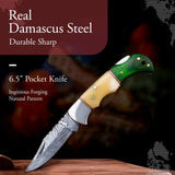 HOT SALE Beautiful Custom Handmade Damascus Steel Folding Knife Pocket Knives with Leather Color Wood Handle (Folding Knife-41)