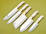 5pcs D2 Steel French Chef Set Beautiful Kitchen Knives with Stainless Handles Damascus Blades for Mother's Day Anniversary Gift (Chef Knife-89)