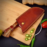 Professional Chef's Handmade Nakiri Meat Cleaver High Carbon Steel Kitchen Knife VG10 Wood Free Leather Sheath (Nakiri Knife-56)