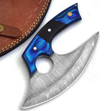 Handmade High Quality Chef Knife Custom Damascus Steel Pizza Cutter with Stainless Bone Leather Sheath for Kitchen Chopping (Ullu Knife-5)