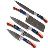 Custom Handmade Damascus Steel Blade Kitchen Knife Set High Quality Professional Hand Forged Dining Usage with Leather Bag (Chef Knife-17)