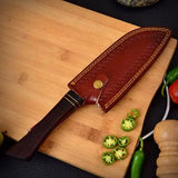 High Quality Custom Handmade 8-Inch Santoku Chef Knife Damascus High Carbon Steel Resin Free Meat Leather Sheath (Chef Knife-122)