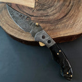 Hot Sale Custom Handmade Damascus Steel Folding Pocket Knife Beautiful Outdoor Camping (Folding Knife-29)