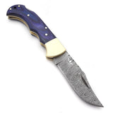 High Quality Damascus Steel Pocket Knife Forged Feather Patterned Blade American Tools Wood Hunting (Folding Knife-47)