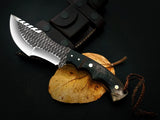 Handmade D2 Steel Hunting Knife with Hammered Texture Pattern on Blade Gift for Men's / Personalized Knives (Tracker Knife-26)