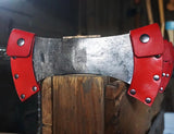 Carbon Steel Double-Head Axe Industrial Grade Sharp Rose Wooden Handle Viking Style With Leather Cover (Double Head Axe-1)
