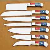 Handmade 8\"-17\" D2 Steel Chef Knife Set Camel Bone Wood Handle Lot 7 Carbon Steel Blade Kitchen Use Stainless Mother's Day (Chef Knife-90)