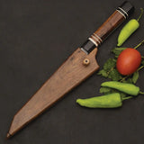 Custom Handmade High Carbon Steel Powder Coating Kitchen Chef Knife - Chef Knives with Leather Sheath - Custom Kitchen Cooking F (Chef Knife-114)