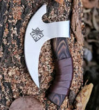 Handmade Viking Chef Knife with Damascus Steel Pizza Cutter Blade Stainless Kitchen Knife with Wooden Handle and Leather Sheath (Pizza Axe-17)