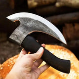 Handmade Medieval Pizza Cutter Axe Custom-Forged Viking Style Damascus Steel Blade Boning Kitchen Chef Knife with Bone Material (Pizza Axe-7)