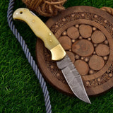 2025 Custom High Quality Damascus Steel Folding Knife Handmade Pocket Knife with Leather Sheath for Industrial Use (Folding Knife-11)