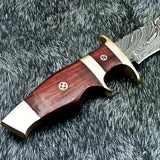 Custom Hand Made Damascus Steel Blade Bowie Hunting Tools Wood Handle Outdoor Camping Knife With Leather Sheath (Bowie Knife-34)