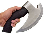 Handmade 1095 Damascus Carbon Steel Pizza Cutter Black Wood Handle Bone Leather Sheath Custom Made Chef's Kitchen Knife Chopping (Pizza Axe-9)