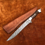 Custom Handmade Damascus Steel Fillet Knife Damascus Steel Fillet Knife with Pure Leather Sheath (Long Knife-1)