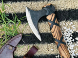 Custom Hand Forged Carbon Steel Viking Axe with Ash Wood Handle Wedding Gift, Axes Best Birthday & Anniversary Gift For Him. (Tomahawk Axe-6)