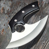Handmade Kitchen Knife with Leather Sheath Custom High Quality Chef D 2 Steel Pizza Cutter Stainless Steel Handle (Ullu Knife-4)
