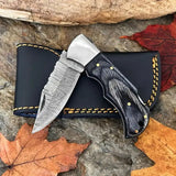 Custom Made New Style Pocket Knife Damascus Steel Outdoor Camping Folding Knives Wood Handle Tactical Knife With Sheath (Folding Knife-38)
