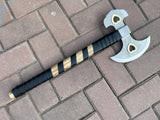 High-Quality Stainless-Steel Construction Hand Forged Axe head Wooden Handle Wrapped in Black leather. (Tomahawk Axe-20)
