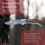 Damascus Steel Pocket Knife, Handmade Knives for Men, 6.5 Inch Pocket Folding Knife with Sheath for Camping Knives (Folding Knife-32)
